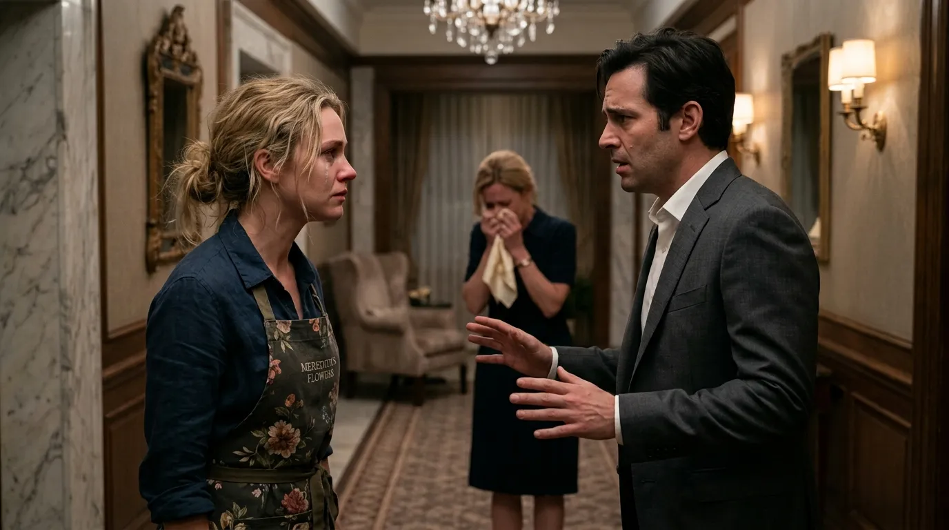 Tense confrontation in a hallway between a woman and her fiancé's brother