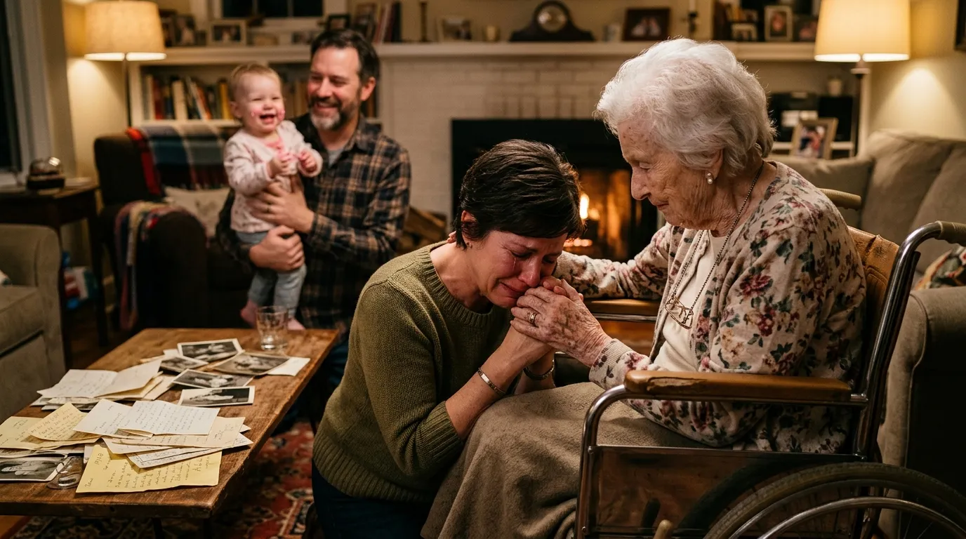 Emotional family moment as grandmother comforts her daughter after revealing the generational secret